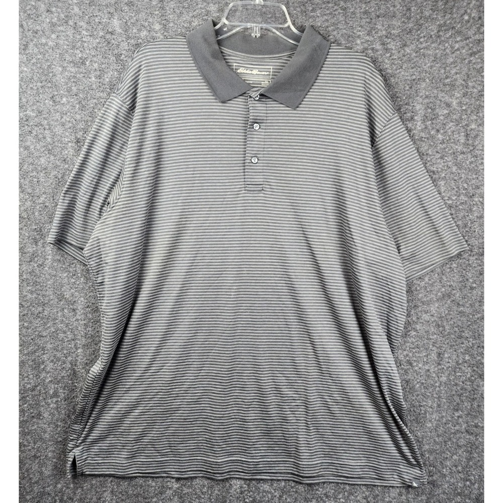 Eddie Bauer Polo Shirt Mens 2XL Grey Travex Striped Short Sleeve Casual Hiking